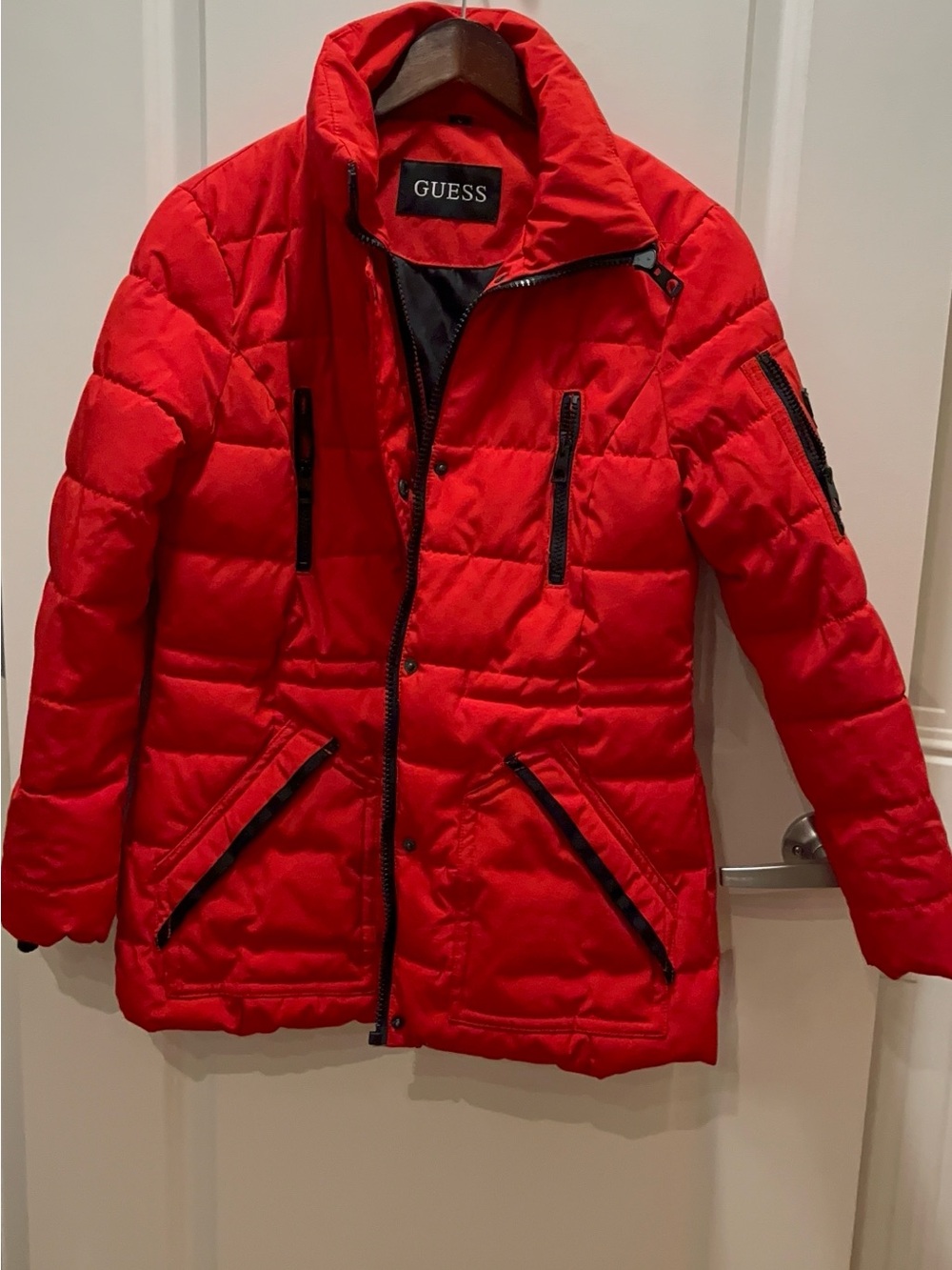 GUESS Red Hooded Jacket with Black Trim